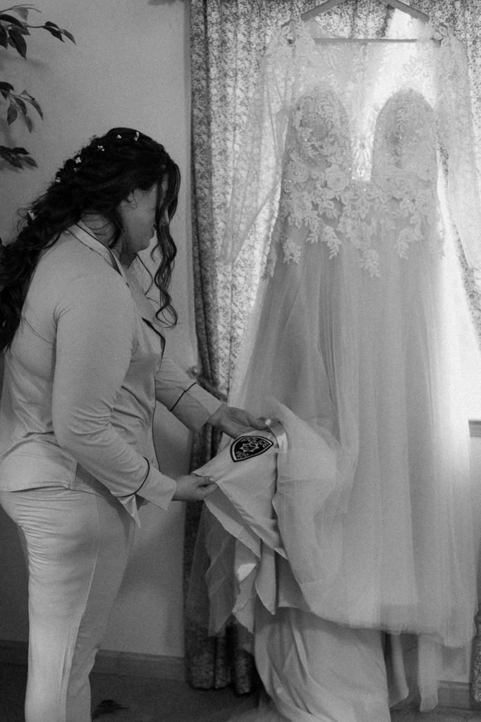 Sydney Jai Photography - bride getting ready, wedding dress photo, black and white bridal photos, lace wedding dress, lace bridal gown