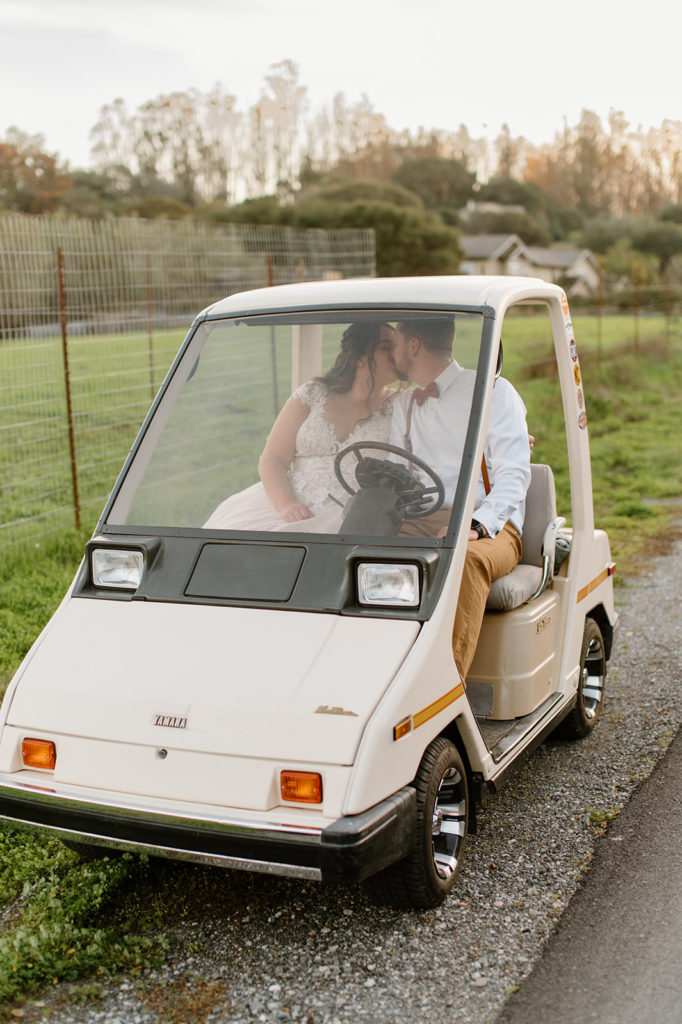 Sydney Jai Photography - bride and groom photos, bride and groom kissing, bride and groom driving golf cart